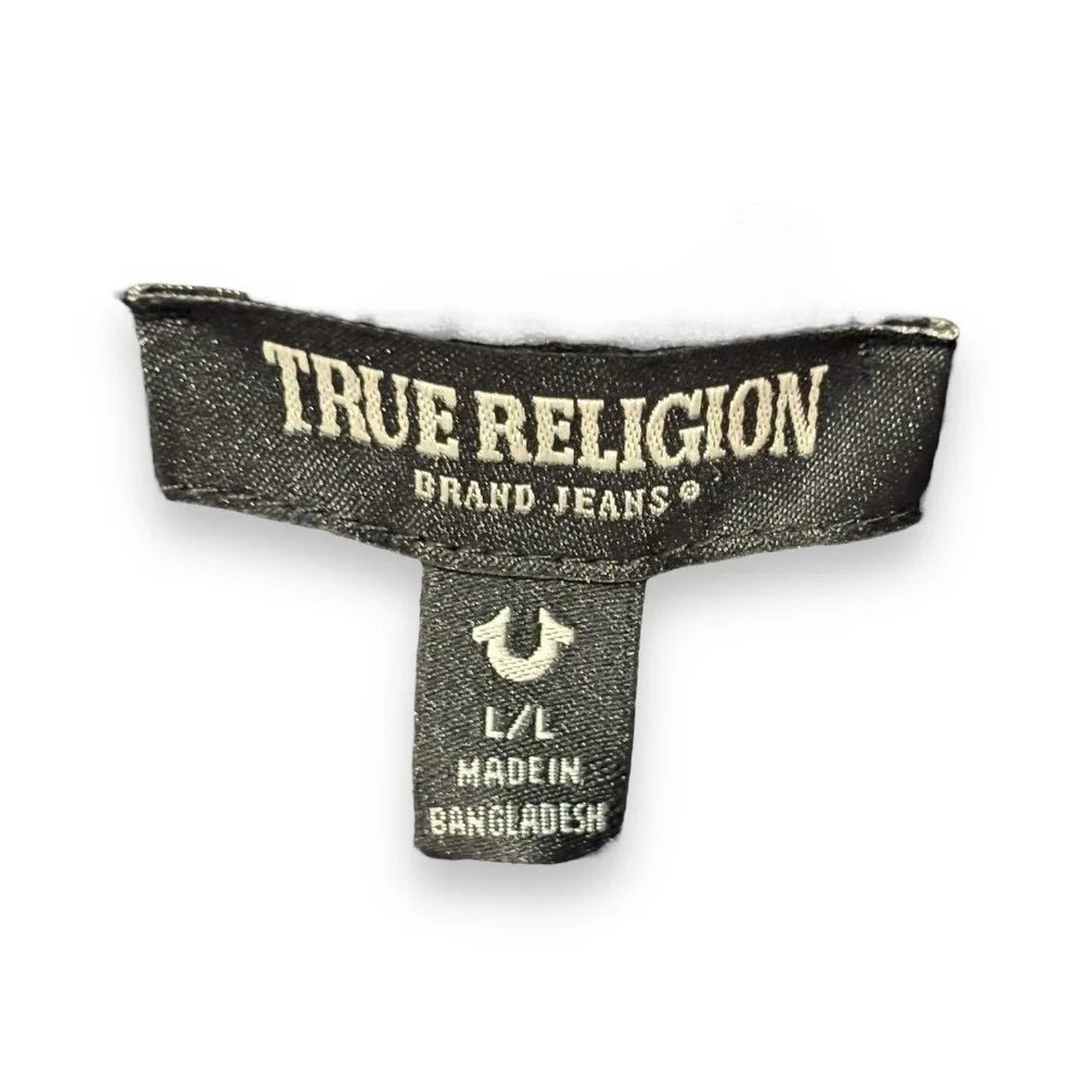 True Religion Relaxed Mock Quarter Zip‎ Embroidered Logo Size L Sweater